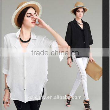 New Black Loose Fit Formal Blouse Revers Collar Buttons Ladies Office Wear