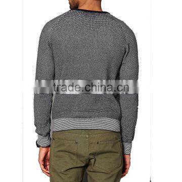 Raglan Long Sleeve Rib Knit Black Neckline Cotton Sweater Mens Striped Pullover photo-3
