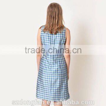 Women Summer Blue Gingham Dress Vintage Sleeveless Dress For Girls photo-3