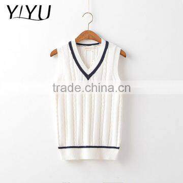 Custom Boy School Uniform Dark Blue V-neck Cable Knit Vest Sweater photo-2