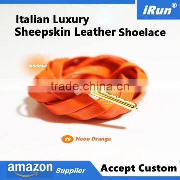 Luxury Italian Sheepskin Leather Shoe Laces Metallic Shoelaces for Air Jordan Sneakers - Orange Dress Shoes Laces