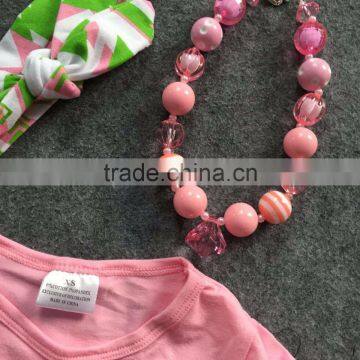 New Girls Spring Design Easter Design Short Sleeves Pink Bunny Shirt Aztec Capri With Matching Headband and Necklace Set photo-4