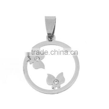 Stainless Steel Cut Out Pendants Butterfly Animal Silver Tone Round