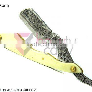 Stainless Steel Barber Razor Blade Engraved With White Bone Handle photo-4