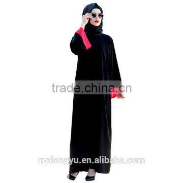 black chiffon contrast muslim dress/ juja muslim pink islamic fashionable abaya kaftan dresses/fancy dl islamic muslim dress