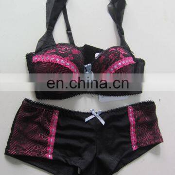 women underwear, ladies panty, womens briefs black lace pink lace tape bowknot adjustable straps bra set