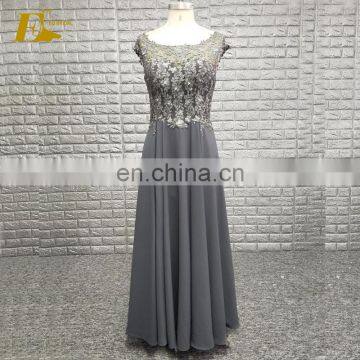 Beach Scoop Neckline Cap Sleeve Appliques Chiffon Grey Bride Mother Of The Bride Dress
