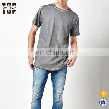 China suppliers crew neck scallop hem acid wash t shirt men