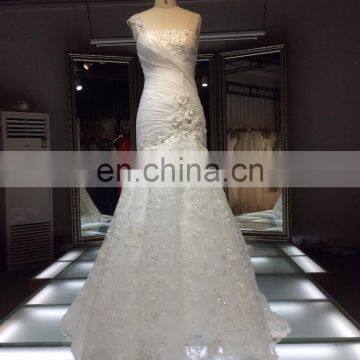 1A179 Charming Ruffle Mermaid Small Train Wedding Gown Beaded Sweetheart Backless Spaghetti One-shoulder Wedding Dress 2016 photo-2