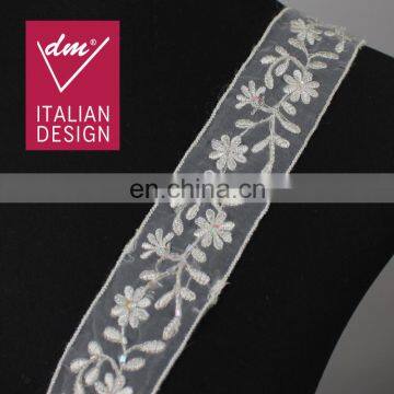 New Products sequins flower with silver lurex voile trim