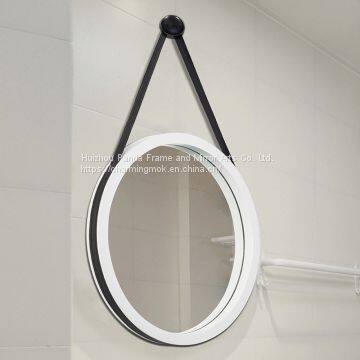Modern Stainless Steel Frame Decorative Wall Mirror Decor Wall Round Mirror with Leather Strap