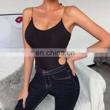 Sexy Sleeveless Jumpsuit Cheap Strapless Nice Women Ladies Romper Low-cut Vest Metal Chain  Hot Night Club Wear Bodysuits