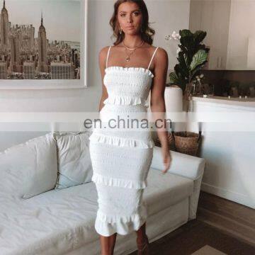 New Party Wear Ladies Solid Color Sexy Sling Skirt Pleated Banquet Elegant Women Long Dress photo-2