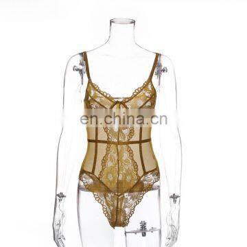 Floral Lace Bodysuit Women Patchwork Mesh Bodysuit 2021 Ladies Summer Skinny Sexy Teddy Bodysuit Body Femme photo-6