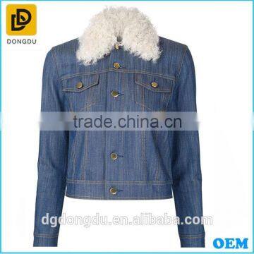 Womens Winter Denim Jacket With Fur Collar