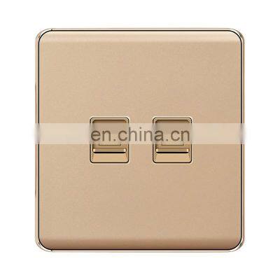 UK/EU Standard Wall Socket 86*86mm Double Phone Socket Flame retardant PC Panel Socket and Switches Electrical Metal Frame 16A