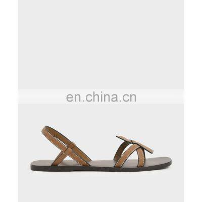 Women front knot tie with back elastic band flat sandals ladies new design for tie flats shoes