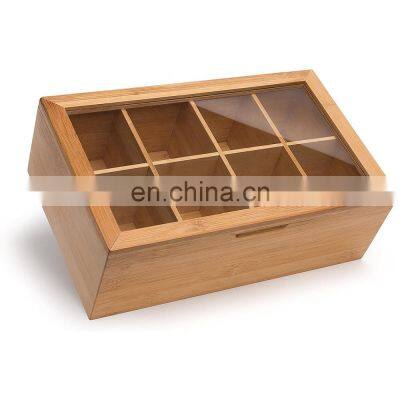 Bamboo Tea Bag Storage Organizer Tea Bags Holders 8 Adjustable Compartments with Natural Wooden Finish