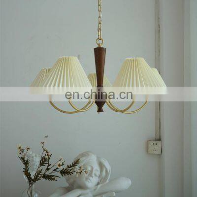 Retro Ceiling Pendant Light For Living Room Home Kitchen Walnut Brass LED Chandelier