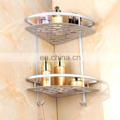 Hot Two Tier Bathroom Corner Shelf Tripod Bathroom Shelves Adhesive Corner Kitchen Racks Shampoo Storage Organizer w Hook photo-2