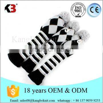 OEM 3x Black and White Knitted Golf Wood Driver Head Covers Headcover