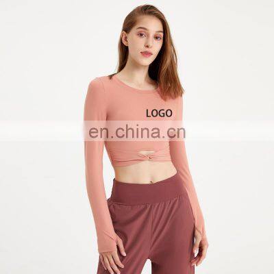 Autumn New Long Sleeve Gym Crop Top Ladies Slim Fit Sexy Yoga Wear T-Shirt Thumb Hole Workout Running Training Pullover