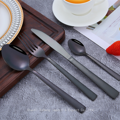 Bulk Black Colored Flatware Reusable Stainless Steel Spoon Fork Knife Customized Cutlery Set