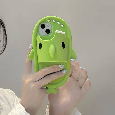 Cartoon 3D Green Shark Shock-proof Silicone Phone Case Back Cover Protective Case for Mobile Phone 13 14 15pro Max photo-4