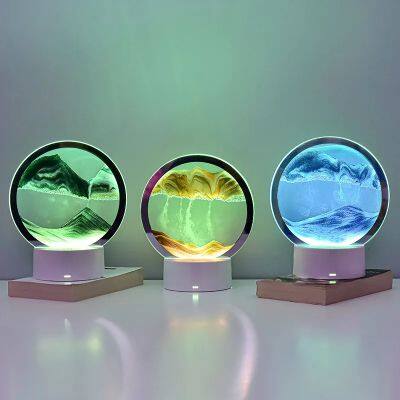 Песчаная анимационная ночная лампа - песочные часы с LED подсветкой, 3D динамическое изображение песка, пыльный рисунок, настольная лампа