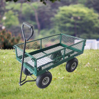4 Wheel Steel Mesh Side Wagon Garden Hand Cart Trolly