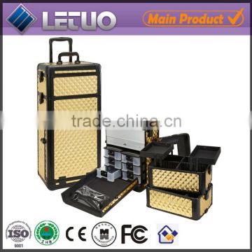 3 In1 Pro Aluminum Rolling Makeup Cosmetic Train Case Wheeled Box