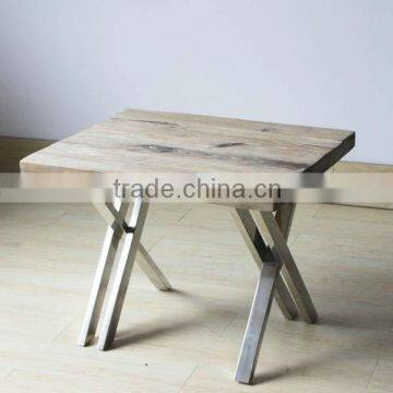 MFF-103 Pine Side Table With Cross Stainess Steel Legs