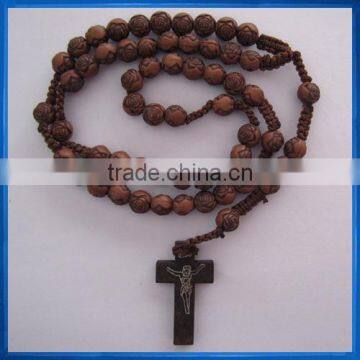 Dark brown faux rosebud bead rosary