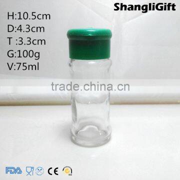Cylinder Glass 75ml Pepper Shakes Bottle With Plastic Cap
