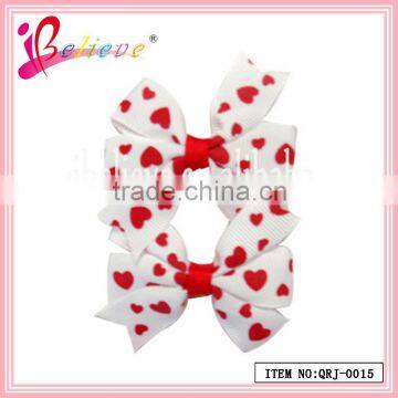 2014 Hot selling China factory wholesale heart ribbon bow hair clip for Valentine's day gift (QRJ-0015)