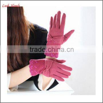 Girls Fashion Sweet Warm Woolen Gloves Fashion Wool Lace Gloves With Bow photo-2
