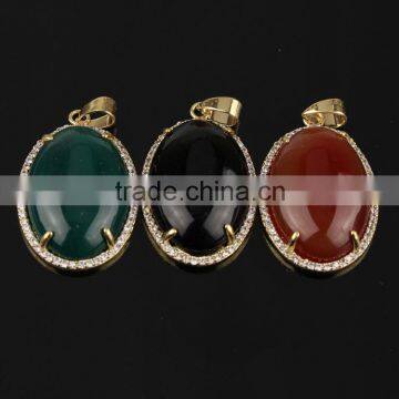 JF6770 Trendy cz inlay agate gemstone bezel oval pendant