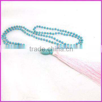 NE2176 Fashion turquoise mala beaded necklace,knotted pink tassel necklace                        
                                                Quality Choice