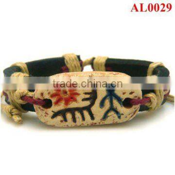 leather bracelet,cords bracelet, handmade DIY bracelet engraved with an ox bone AL0029