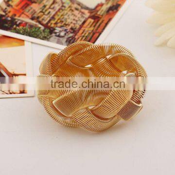 Gold Tone Thick Heavy Wide Braided Metal Hinged Bangle photo-3