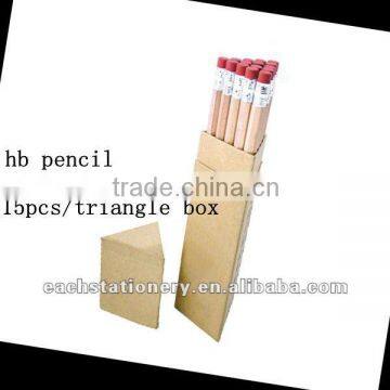 15pcs/triangle paper box, natural wood hb pencil set with eraser