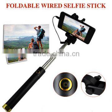 Stainless Steel all in one Extendable wired selfie stick Handheld Selfie Monopod For IOS and Android