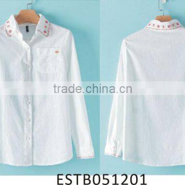 Ladies Embroidered Normal White Cotton Shirt