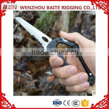 Outdoor Black multipul-purpose aluminum alloy snap hook, aluminum carabiner with screw ,with knife ,with bottle opener