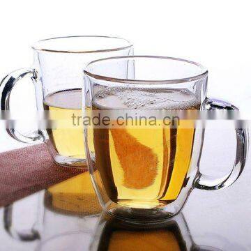 with handle Clear Borolisicate double wall glass cup