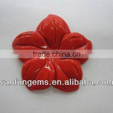 Synthetic Red Coral carved five-petal flower