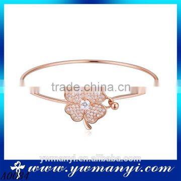 Fashion classic design crystal thin lucky four leaf flower bangle A0034