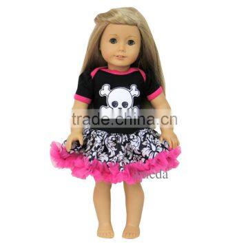 18" American Girls Doll Black Hot Pink Damask Skull Pettiskirt Tutu Party Dress