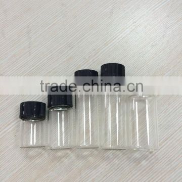 transparent color tube glass bottle with black cap