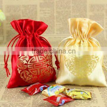 New brocade satin round jewelry bag for wedding,silk brocade bag